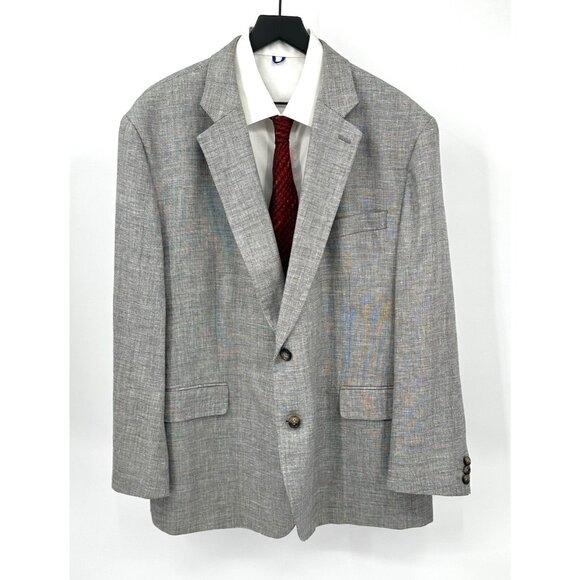 STAFFORD 2 piece suit classic fit linen wool two button gray 50R 38 X 29 - Picture 1 of 14